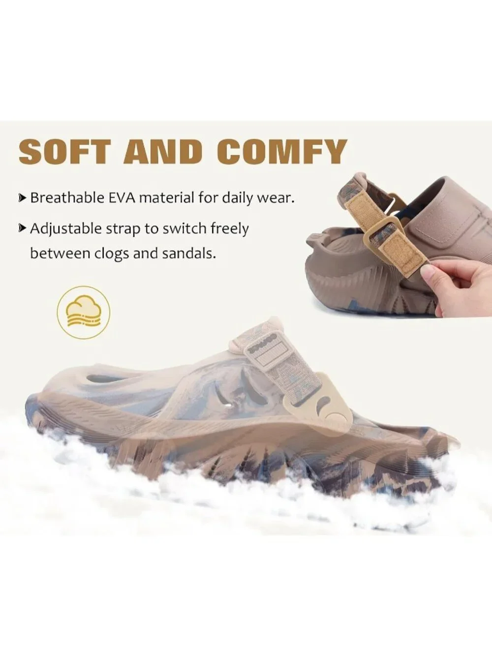 Men's Camo Beige Brown Recovery Clogs Orthopedic Mules Thick Sport Sandal Shoes